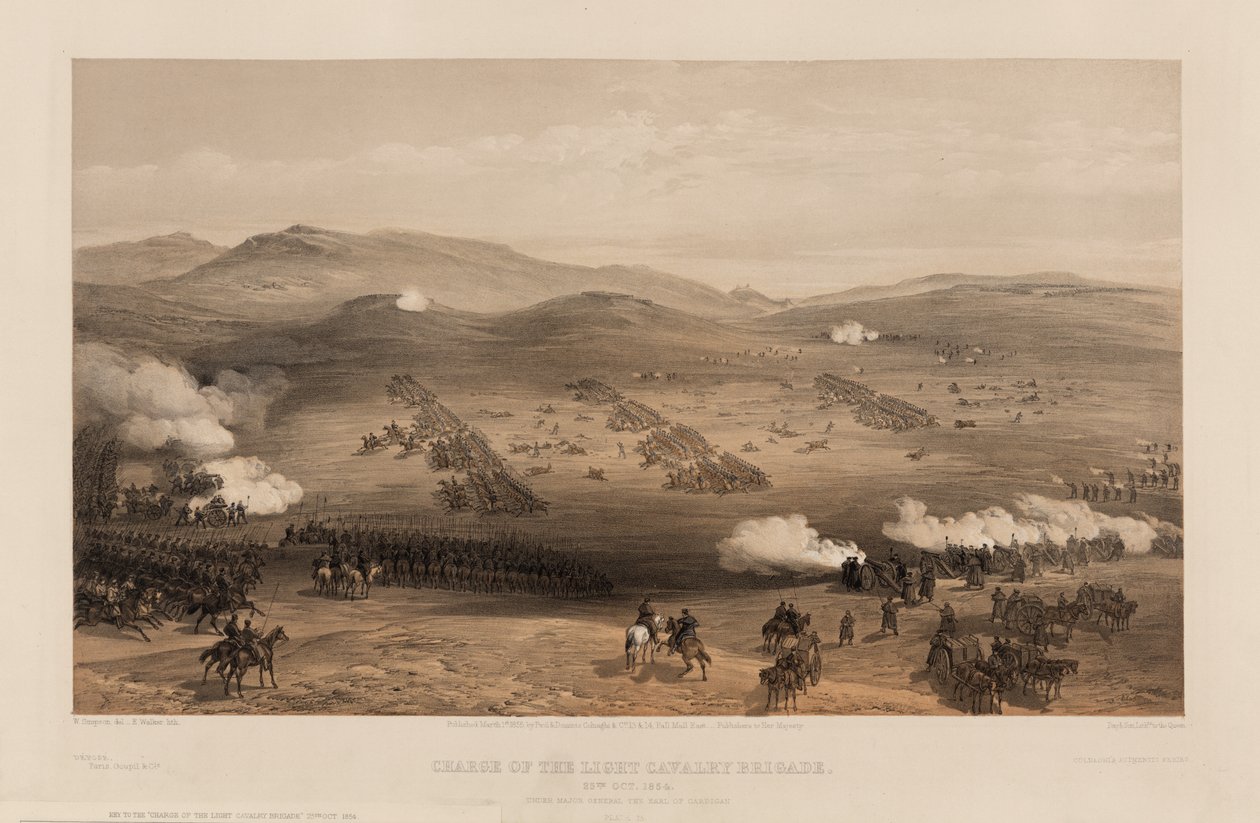 Szarża Lekkiej Brygady pod dowództwem generała majora hrabiego Cardigan, 1855 autorstwa William Crimea Simpson