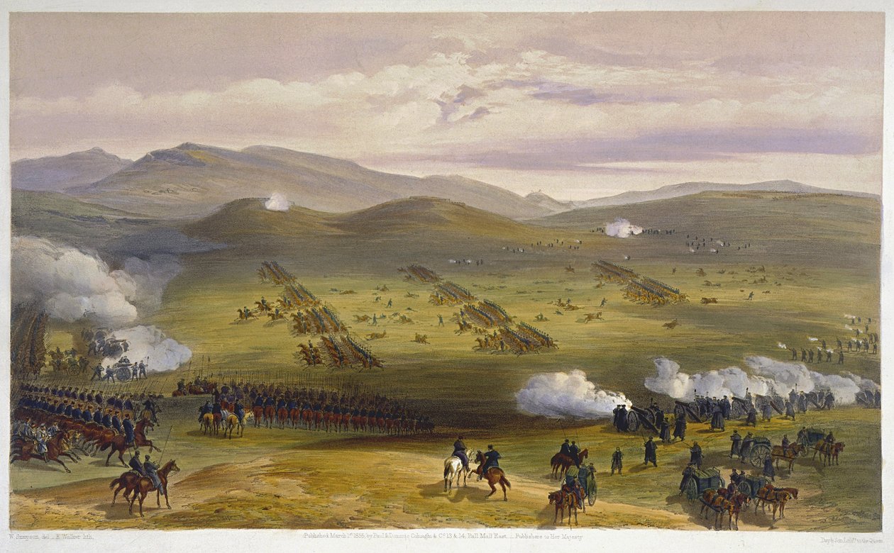 Szarża Brygady Kawalerii Lekkiej, 25 października 1854, fragment artylerii, z Siedziba wojny na wschodzie, wyd. autorstwa Paula i Dominica Colnaghi & Co., 1856 detal lito z 75991 autorstwa William Crimea Simpson