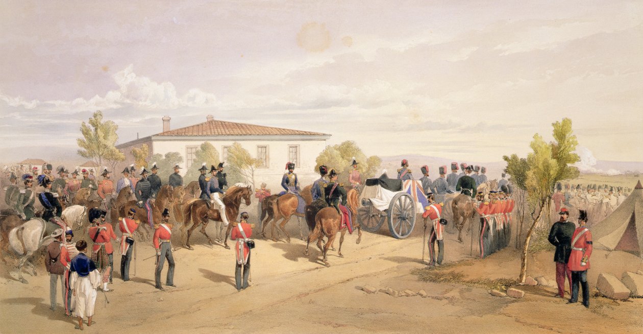 Korowód żałobny lorda Raglana opuszczający kwaterę główną, zdjęcie z "The Seat of War in East", opublikowane przez Paul und Dominic Colnaghi und Co., 1856 r. autorstwa William Crimea Simpson
