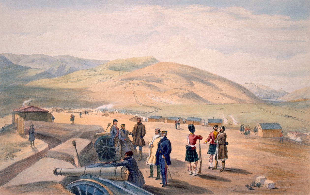 Highland Brigade Camp, tablica z „The Seat of War in the East”, wydana przez Colnaghi and Co., 1856 autorstwa William Crimea Simpson