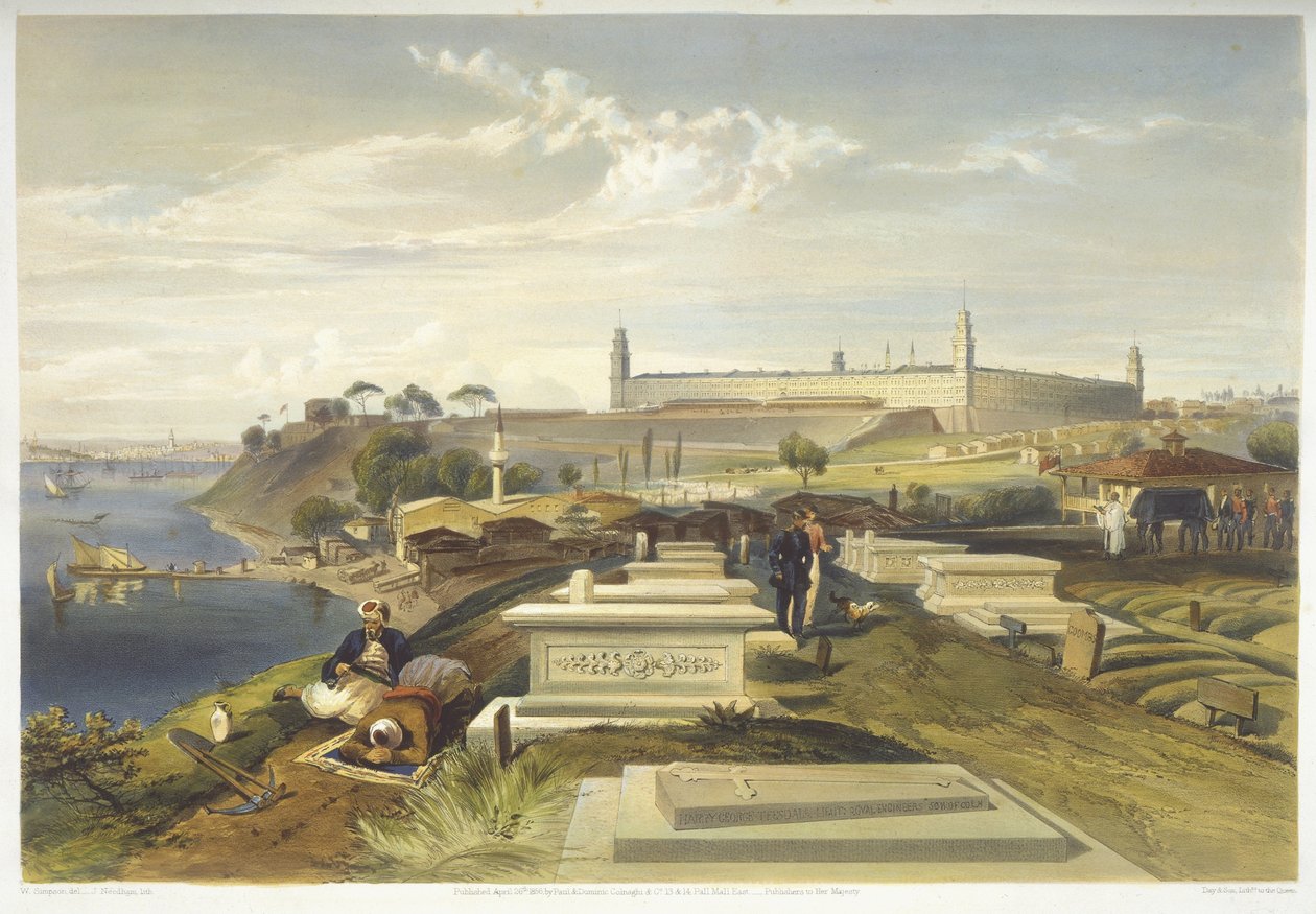 Szpital i cmentarz, Scutari, tablica z "The Seat of War in East", wyd. Paul und Dominic Colnaghi und Co., 1856 r. autorstwa William Crimea Simpson