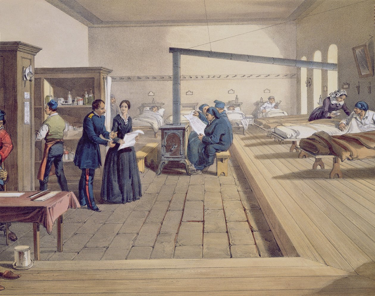 Szpital w Scutari, zdjęcie Florence Nightingale (1820-1910) na oddziale, z The Seat of War in the East, wyd. Paul & Dominic Colnaghi & Co., 1856 (zdjęcie 121085) autorstwa William Crimea Simpson