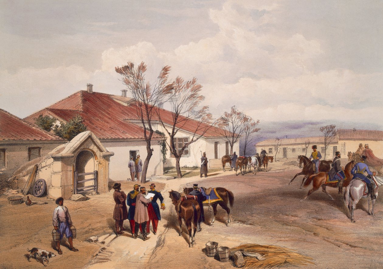 Kwatera główna lorda Raglana w Khutur Karagatch, tablica z „Siedziba wojny na wschodzie”, wyd. autor: Paul und Dominic Colnaghi und Co., 1856 autorstwa William Crimea Simpson