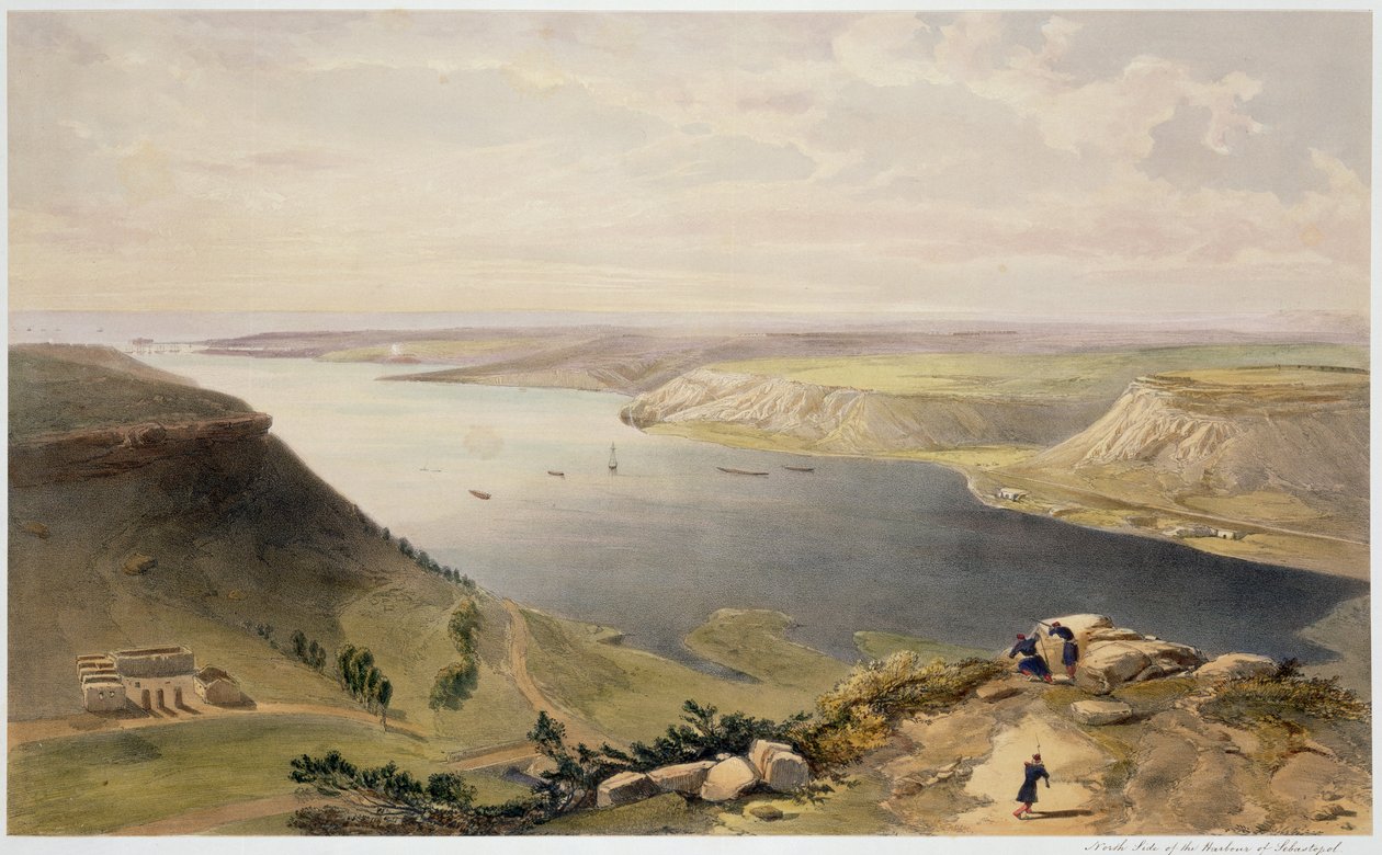 Północna strona portu w Sewastopolu, tablica z "The Seat of War in the East", wyd. Paul und Dominic Colnaghi und Co., 1856 autorstwa William Crimea Simpson