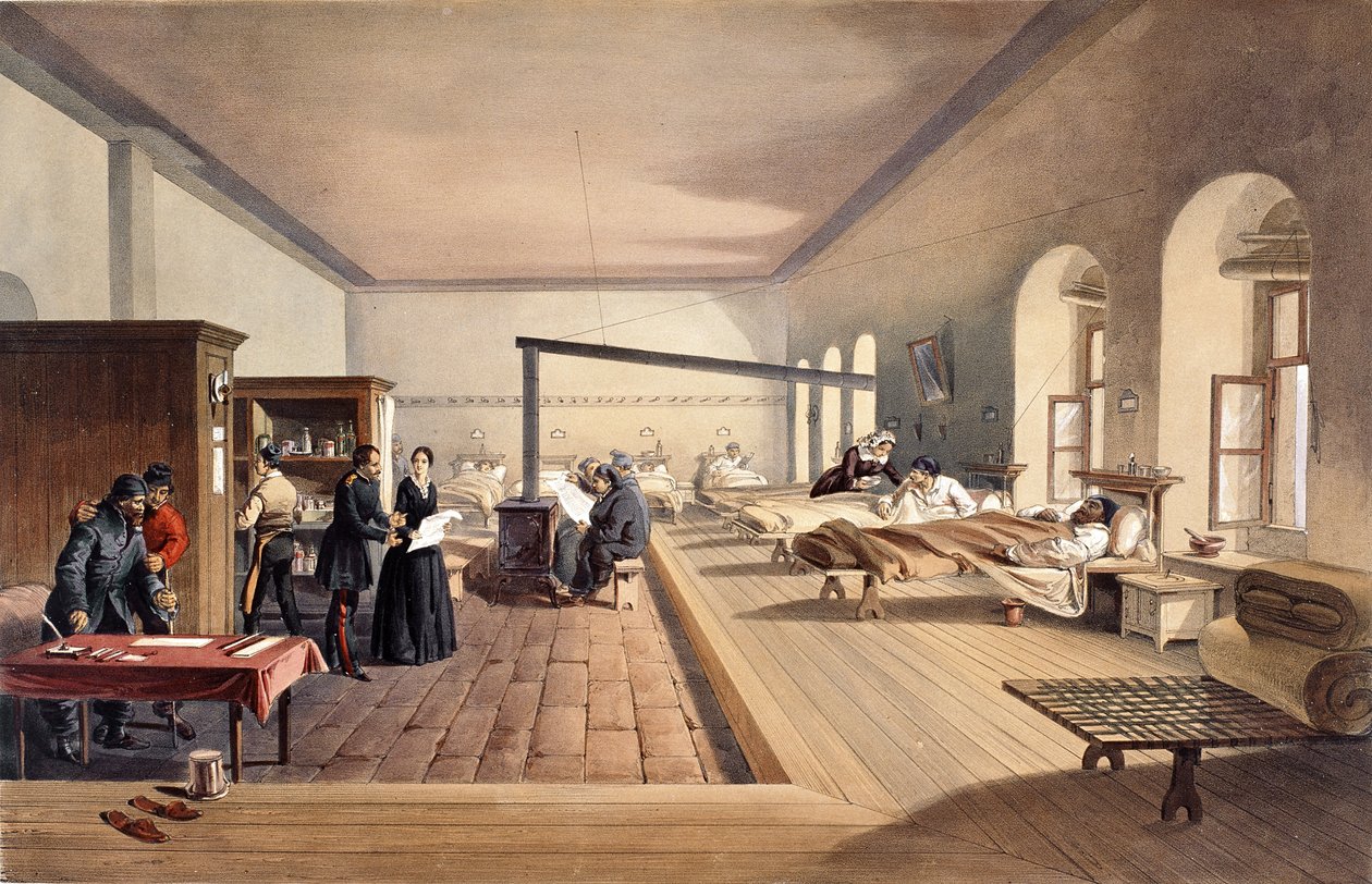 Jeden z oddziałów szpitala w Scutari, z „The Seat of War in the East - Second Series” opublikowanej przez Colnaghi und Co. 1856 autorstwa William Crimea Simpson