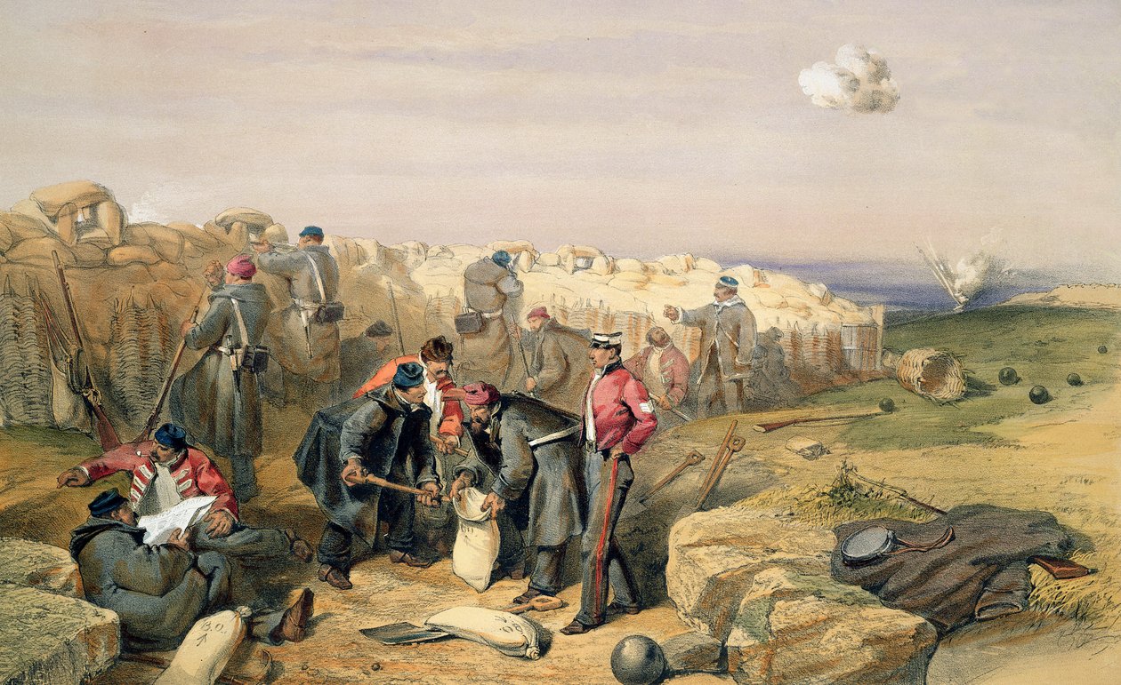 Rosyjski szyb strzelecki (obecnie brytyjski), tablica z "The Seat of War in East", opublikowana przez Colnaghi and Co., 1856 r. autorstwa William Crimea Simpson