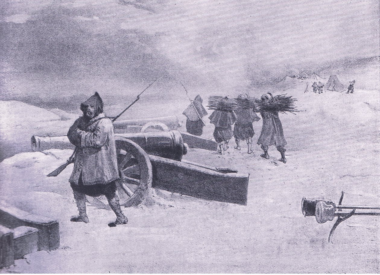 Strażnik Żuawów przed Sewastopolem, ilustracja z brytyjskich bitew na lądzie i morzu, 1915 autorstwa William Crimea Simpson