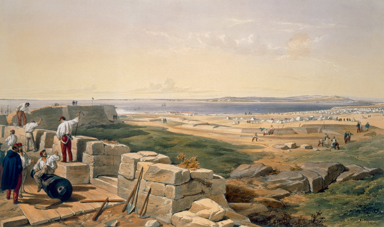 Cieśnina Yenikale, płyta z „Siedziba wojny na wschodzie”, wyd. autor: Paul und Dominic Colnaghi und Co., 1856 autorstwa William Crimea Simpson
