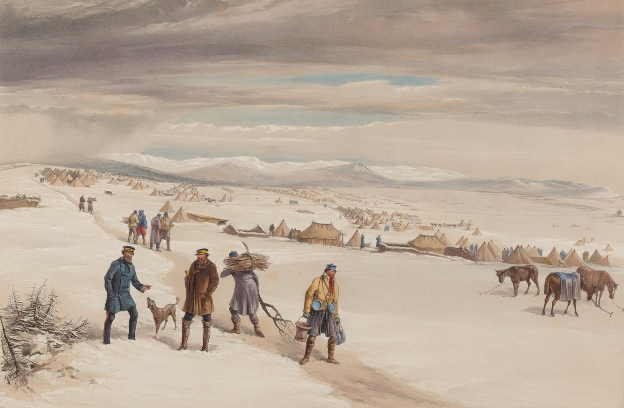 Obóz Drugiej Dywizji, patrzący na wschód. Styczeń 1855 autorstwa William Crimea Simpson