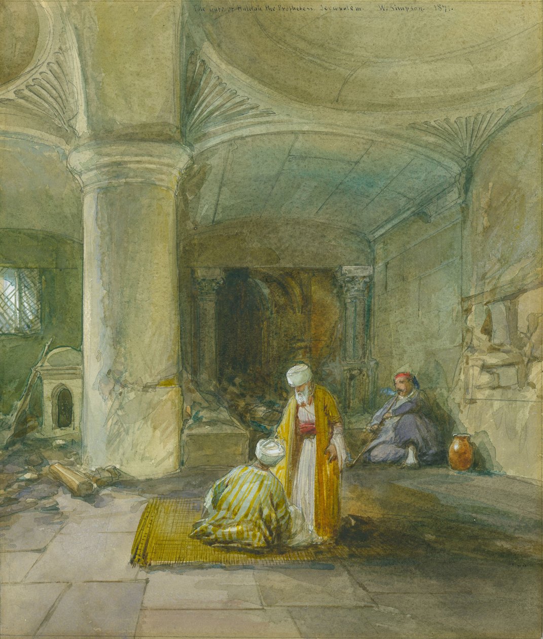 Brama Chuldy Prorokini, Jerozolima, 1871 (wc i ołówek na papierze) autorstwa William Crimea Simpson