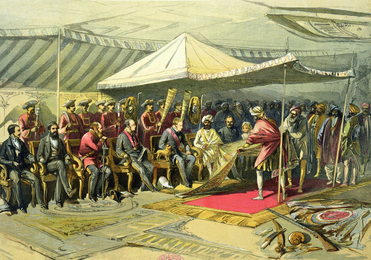 Wizyta powrotna wicekróla u maharadży Cashmere, 1863 (chromolitho) autorstwa William Crimea Simpson