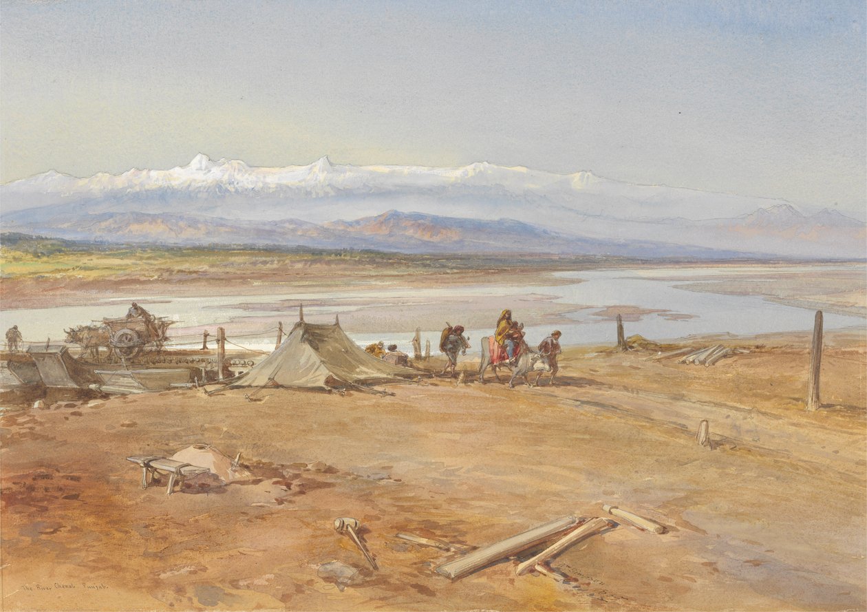 Rzeka Chenab, Pendżab, 1865 (toaleta i gwasz na papierze) autorstwa William Crimea Simpson