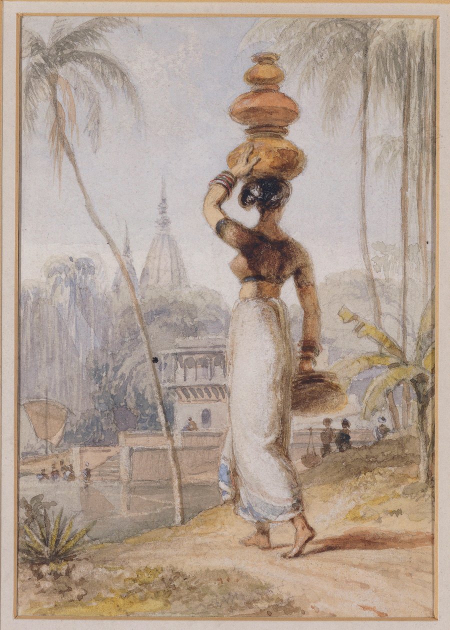 Hinduska niosąca naczynie na wodę (ołówek i akwarela) autorstwa William Daniell