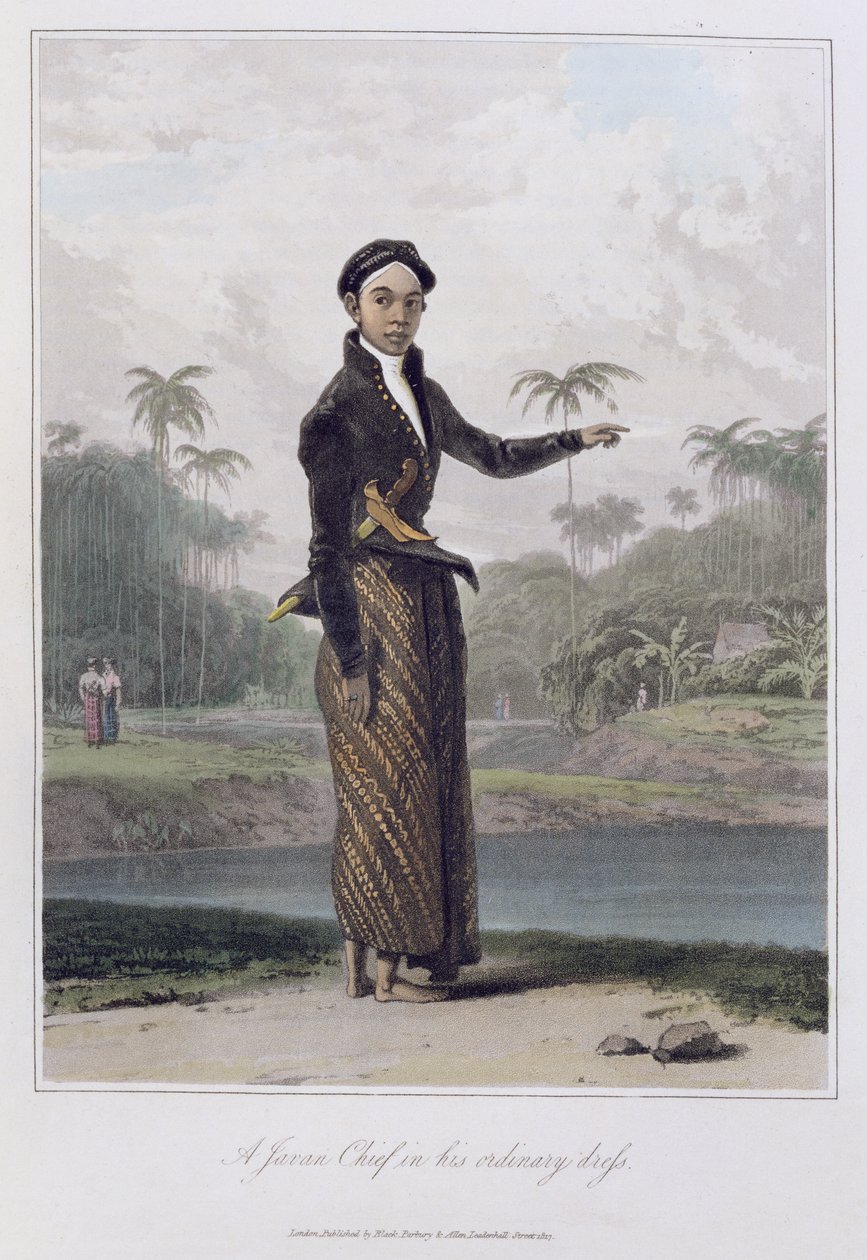 Wódz jawajski w zwyczajnym stroju, pl. 4 z tomu I „Historii Jawy” Thomasa Stamforda Bingleya Rafflesa (1781-1826) wyd. 1817 (kolorowa akwatinta) autorstwa William Daniell