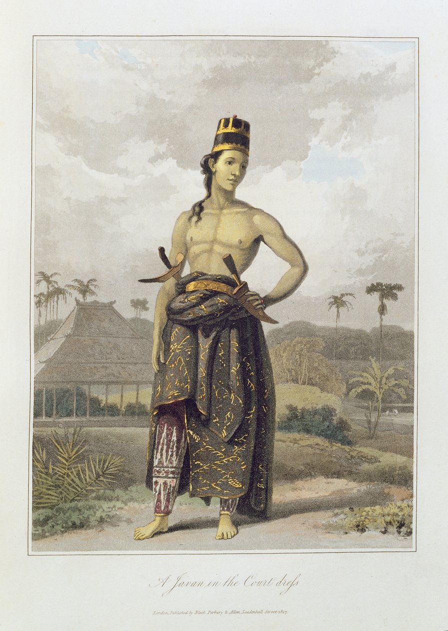 Jawan w stroju dworskim, pl. 6 z tomu I „Historii Jawy” Thomasa Stamforda Bingleya Rafflesa (1781-1826) wyd. 1817 (kolorowa akwatinta) autorstwa William Daniell