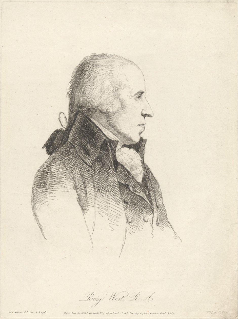 Benjamin West, członek Królewskiej Akademii Sztuk Pięknych (R.A.) autorstwa William Daniell
