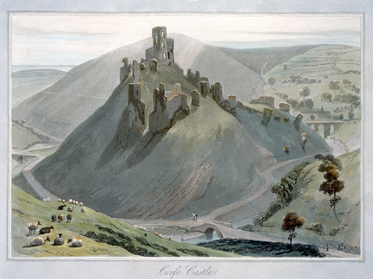 „Zamek Corfe”, Dorset, 1823 autorstwa William Daniell