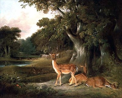 Jeleń w zalesionym krajobrazie autorstwa William Daniell