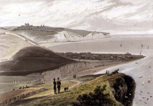 Dover, z Urwiska Szekspira, z „Podróży po Wielkiej Brytanii podjęta między latami 1814 i 1825” opublikowanej w 1829 r. (akwatinta) autorstwa William Daniell