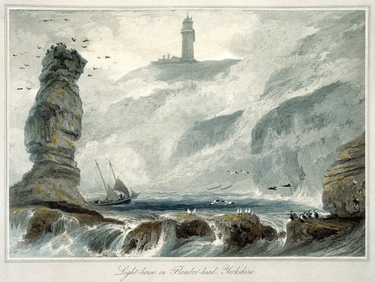 „Latarnia morska na Flamborough Head”, Yorkshire, 1822 autorstwa William Daniell