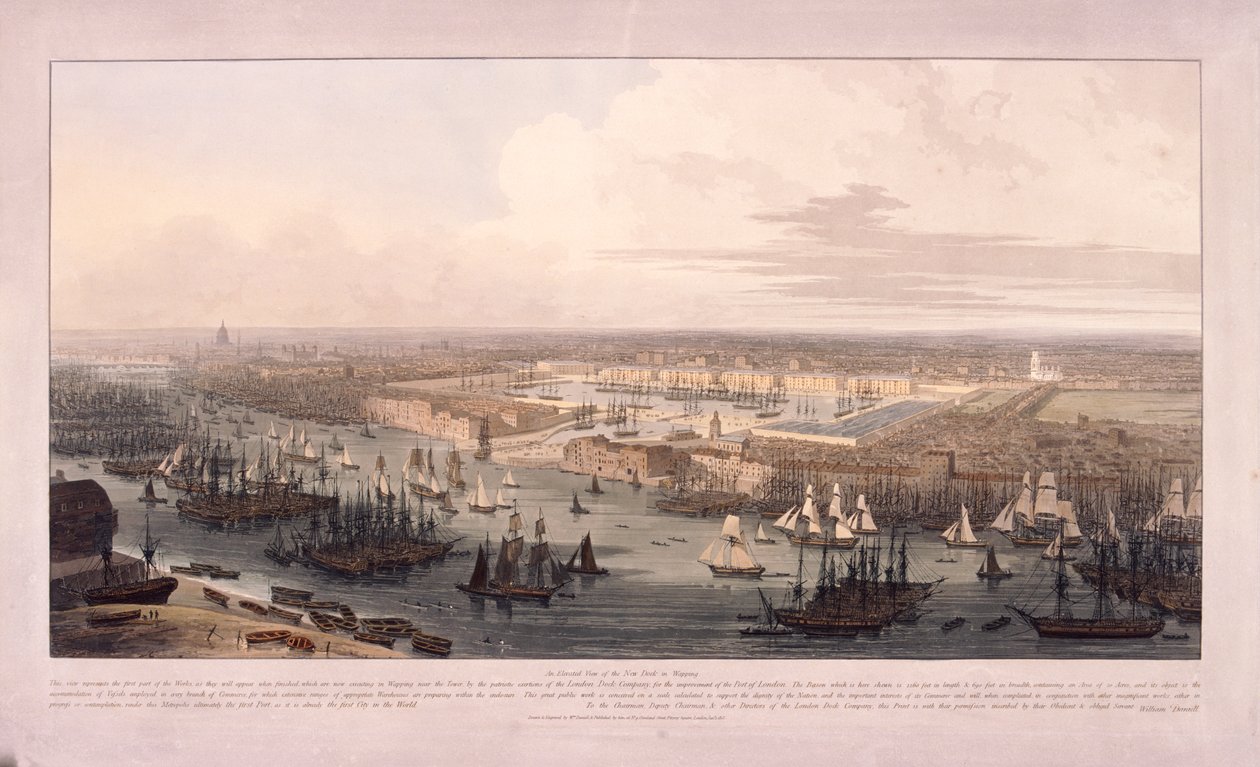 Londyńskie doki, 1803 autorstwa William Daniell