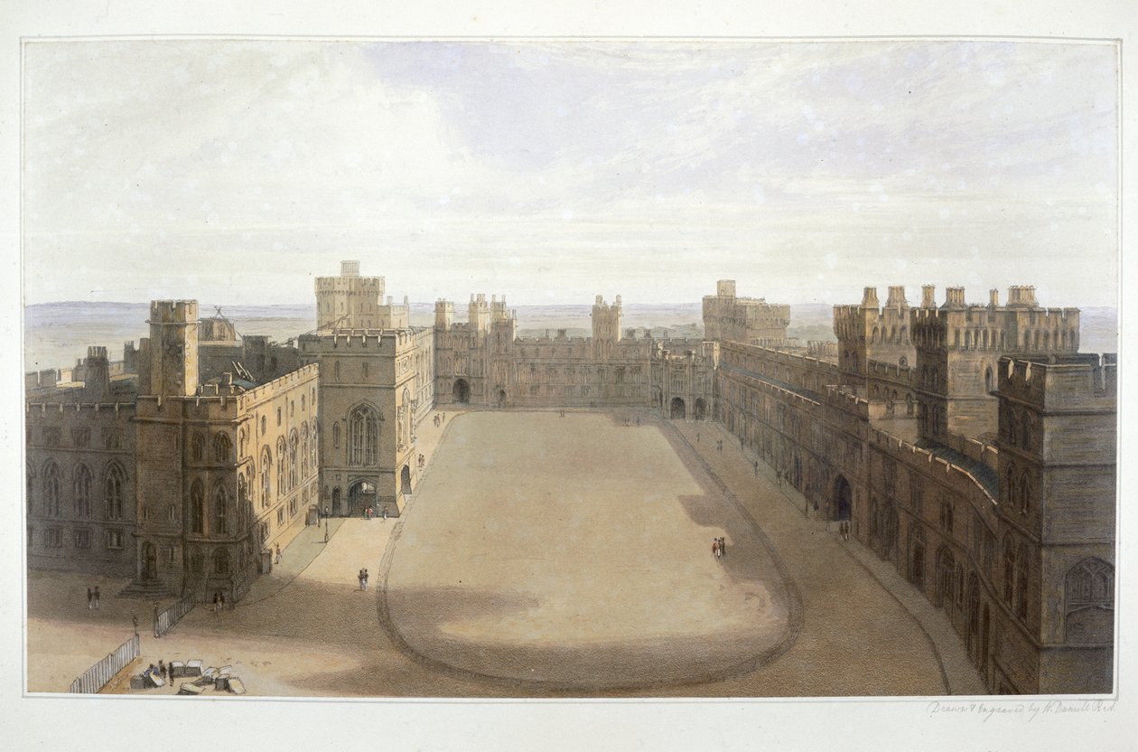 „Patrząc na czworokąt w Windsor”, c1825-1830 autorstwa William Daniell