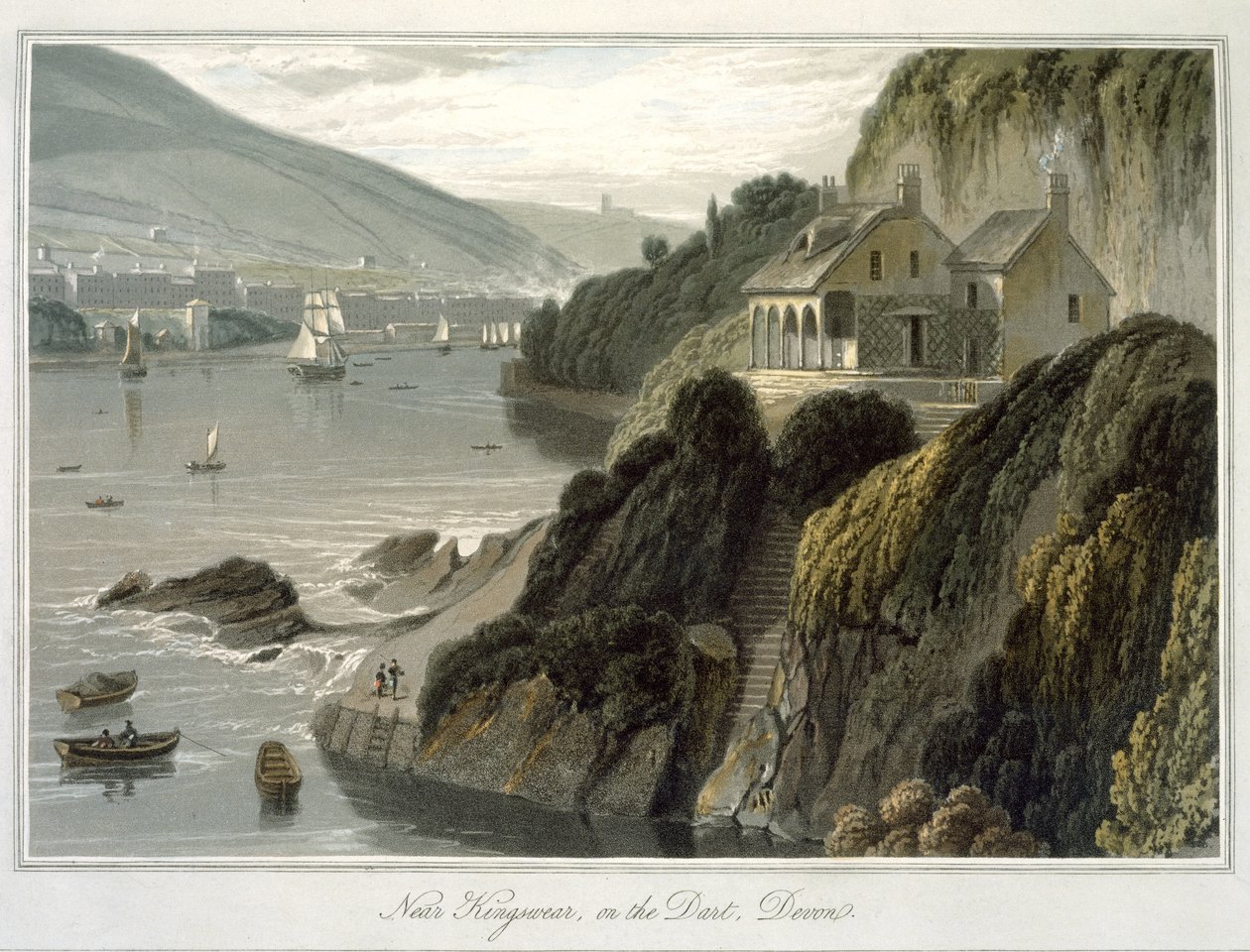 W pobliżu Kingswear, na Dart, Devon, z tomu VIII „Podróży dookoła Wielkiej Brytanii podjętej między latami 1814 i 1825” opublikowanej w 1825 r. (akwatinta) autorstwa William Daniell