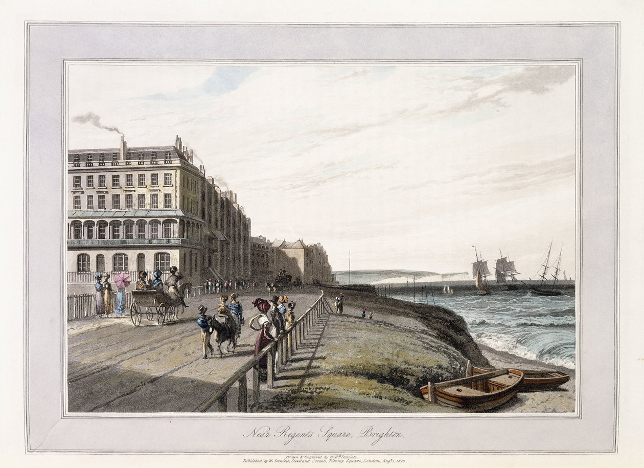 Near Regents Square, Brighton, ok. 1814-1825 (akwatinta ręcznie kolorowana, szary wash) autorstwa William Daniell