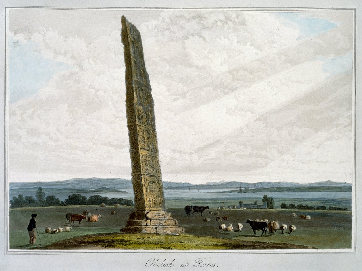 „Obelisk w Forres”, Moray, Szkocja, 1821 autorstwa William Daniell