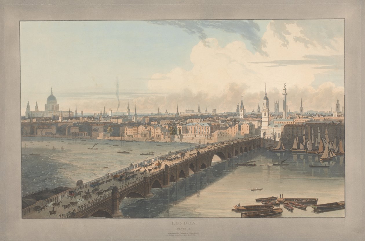 Ilustracja III: Londyn, London Bridge (z cyklu „Sześć widoków Londynu” Williama Daniella; strona nad Tamizą) autorstwa William Daniell
