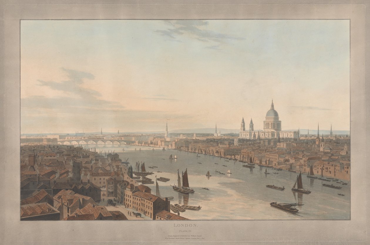 Ilustracja IV: Londyn, katedra św. Pawła i most Blackfriars widziane z Southwark autorstwa William Daniell