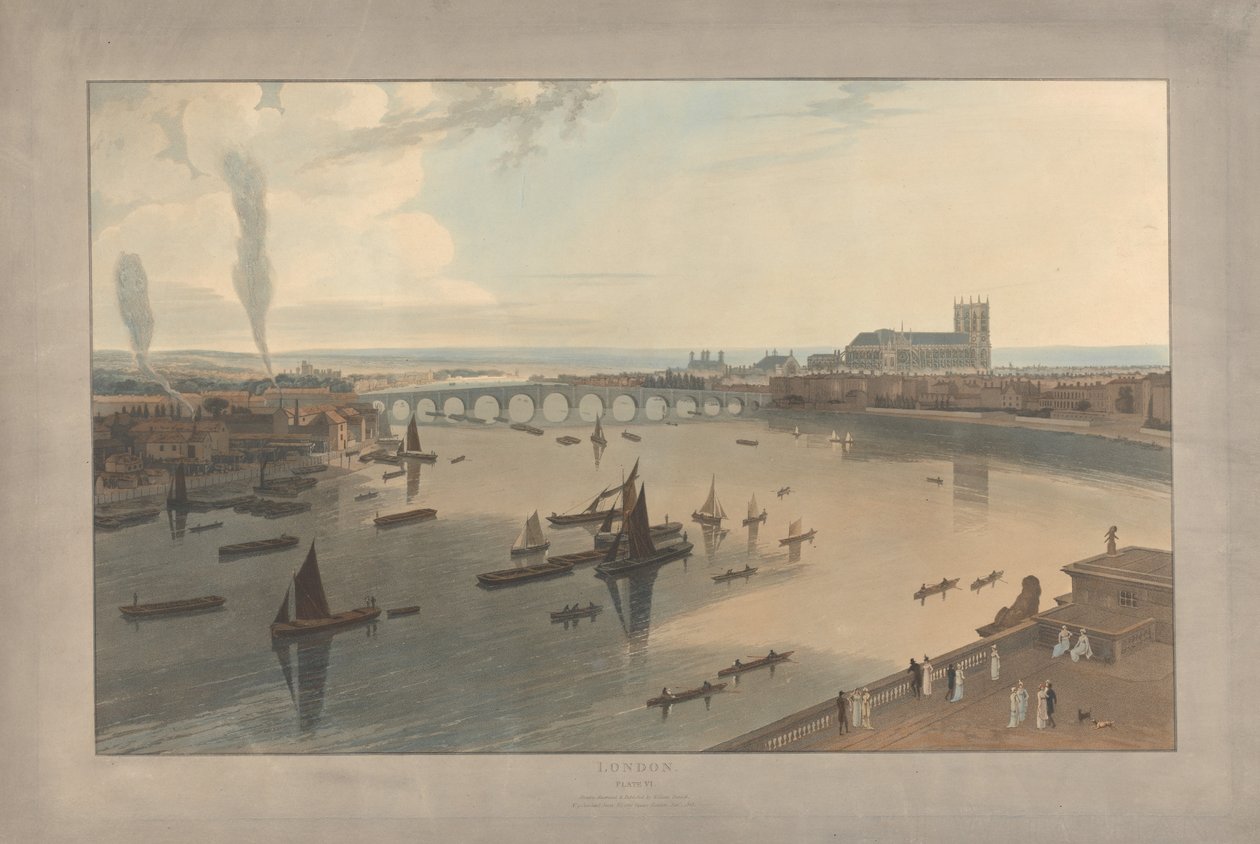 Tablica VI: Londyn, most Westminsterski i opactwo autorstwa William Daniell