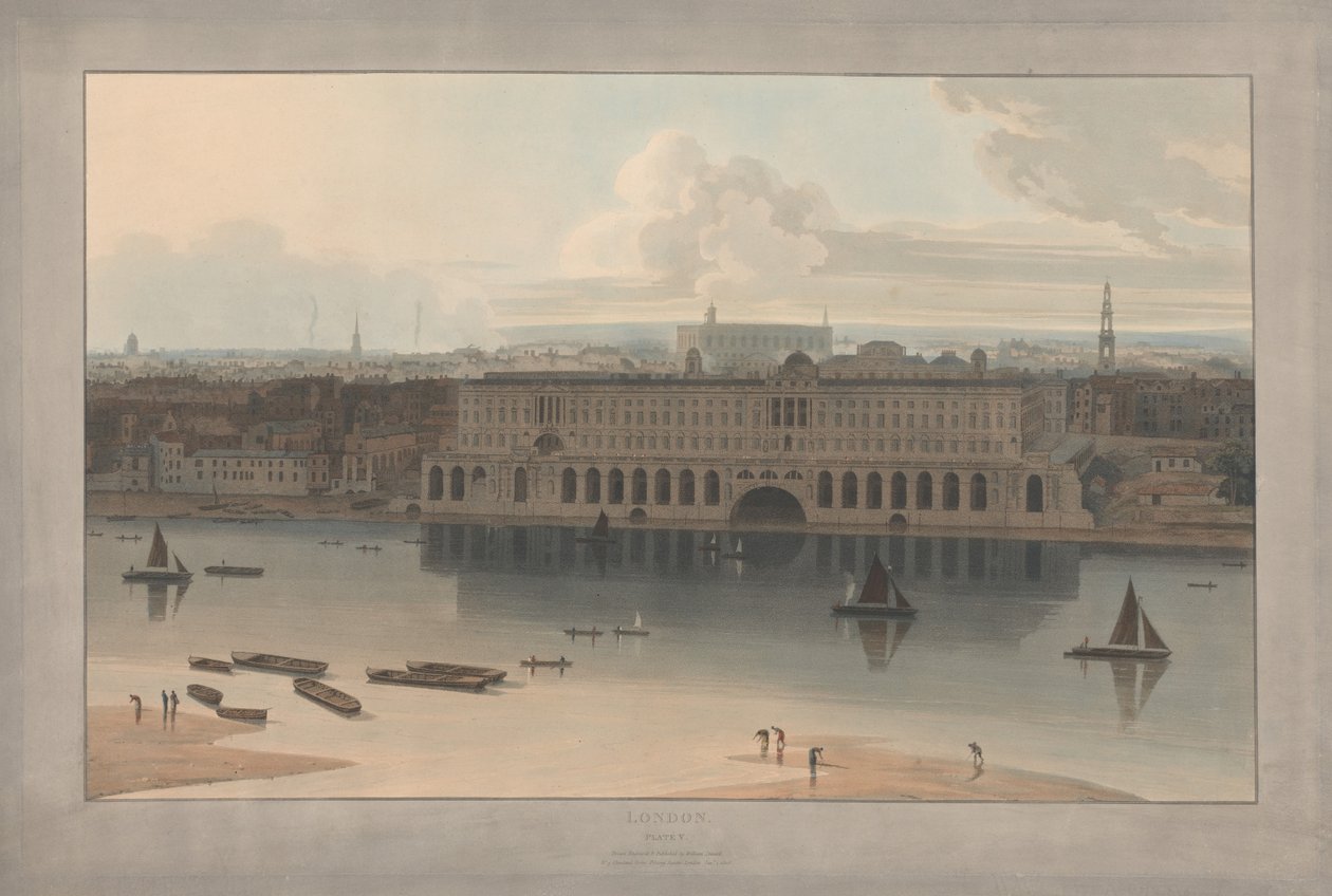 Ilustracja V: Londyn, Somerset House (z cyklu „Sześć widoków Londynu” Williama Daniella; strona nad Tamizą) autorstwa William Daniell