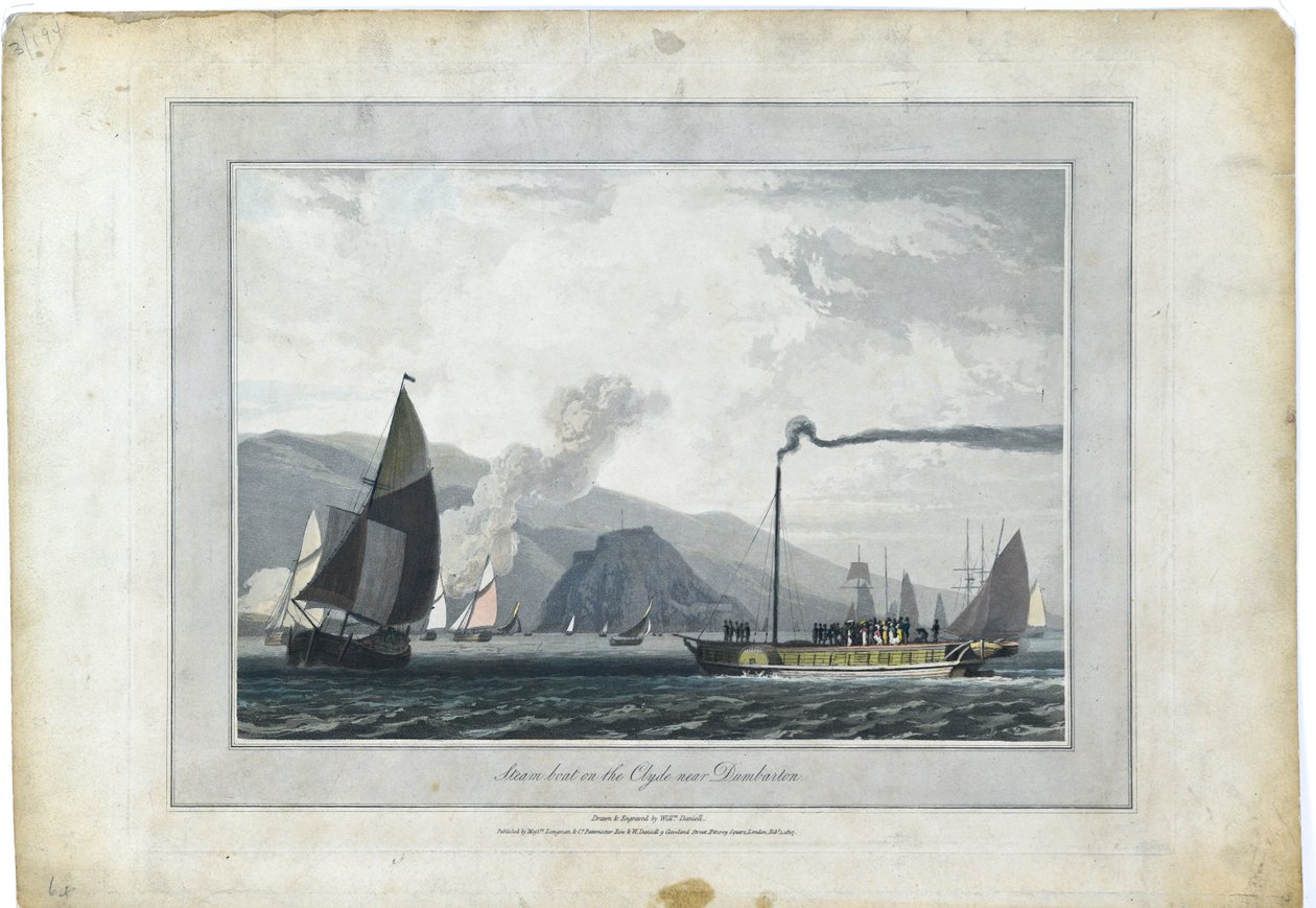 Statek parowy na rzece Clyde w pobliżu Dumbarton autorstwa William Daniell
