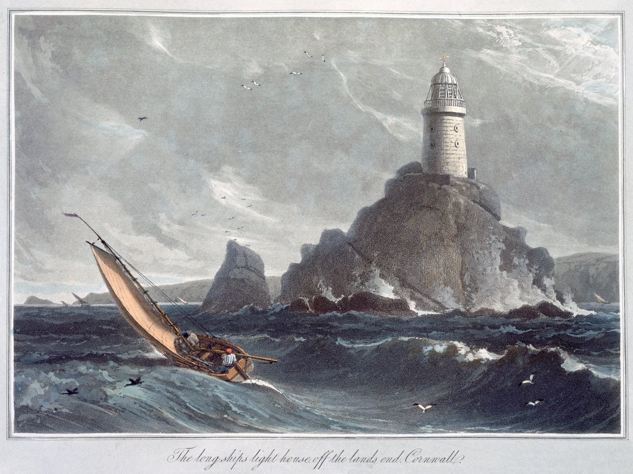 „Latarnia Longships przy Lands End w Kornwalii”, 1814 r autorstwa William Daniell