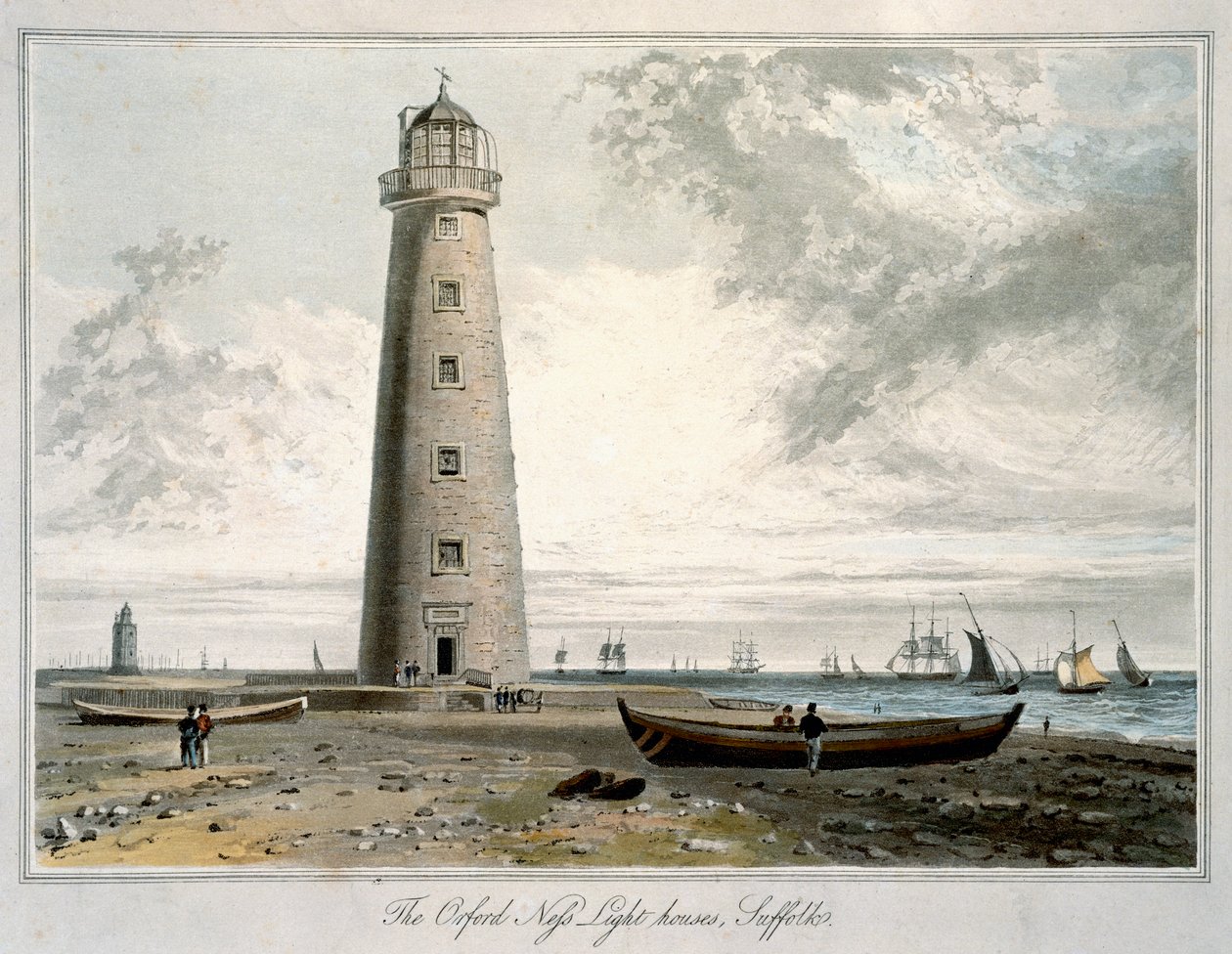„Latarnie morskie Orford Ness, Suffolk”, 1822 r. autorstwa William Daniell