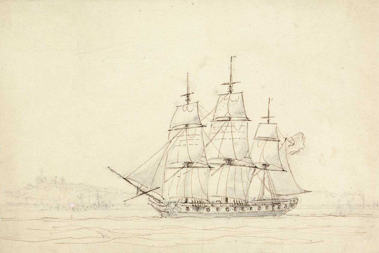 Statek z trzema masztami autorstwa William Daniell
