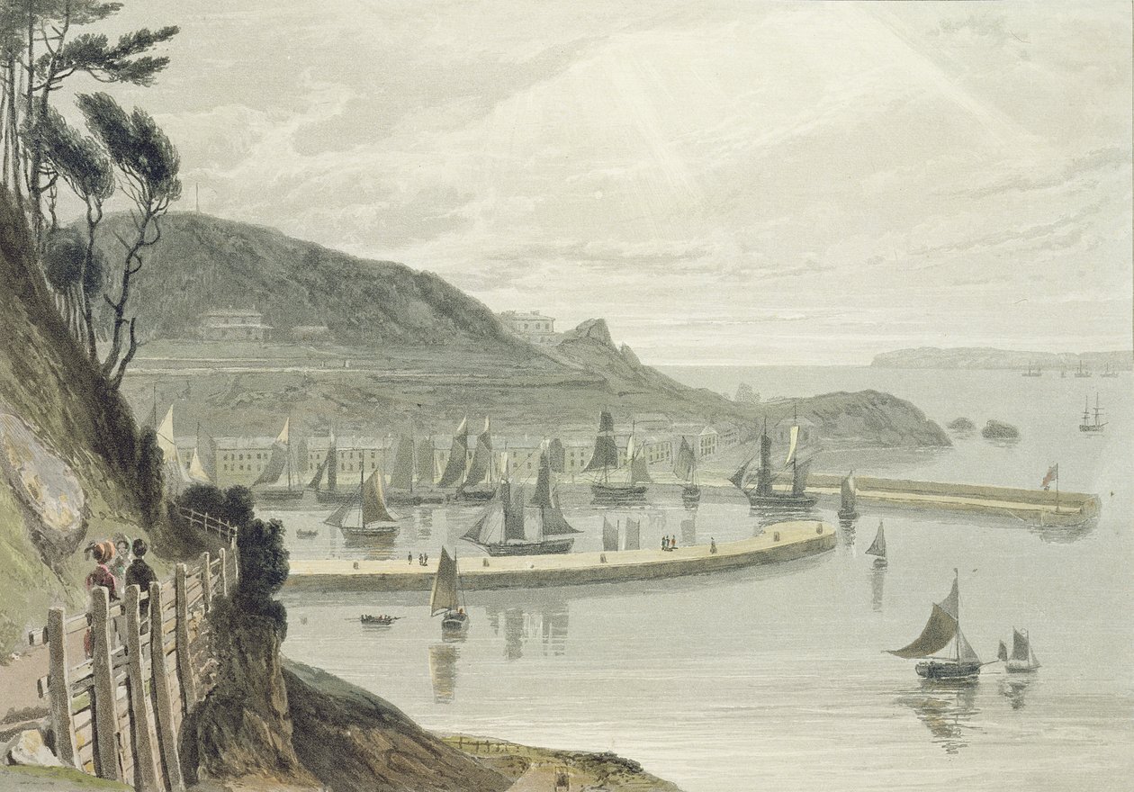 Torquay, Devon, z VIII tomu "A Voyage Around Great Britain Undertaken between the Years 1814 and 1825", wydanego w 1825 r. (akwatinta) autorstwa William Daniell