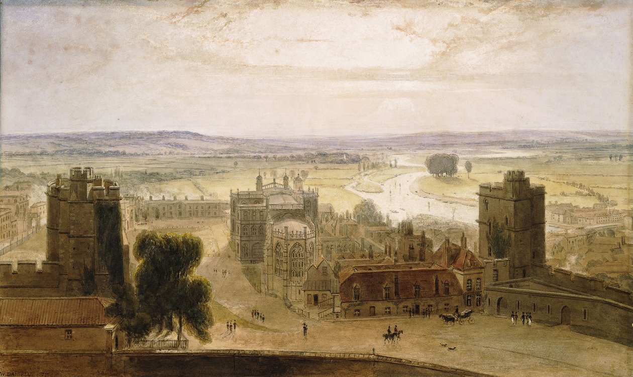 Widok z Okrągłej Wieży, Zamek Windsor, 1827 autorstwa William Daniell