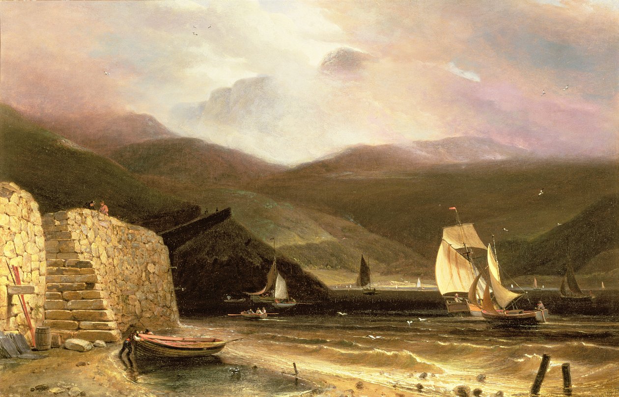 Widok Arran, z żaglowcami w czasie szkwału, 1814 autorstwa William Daniell