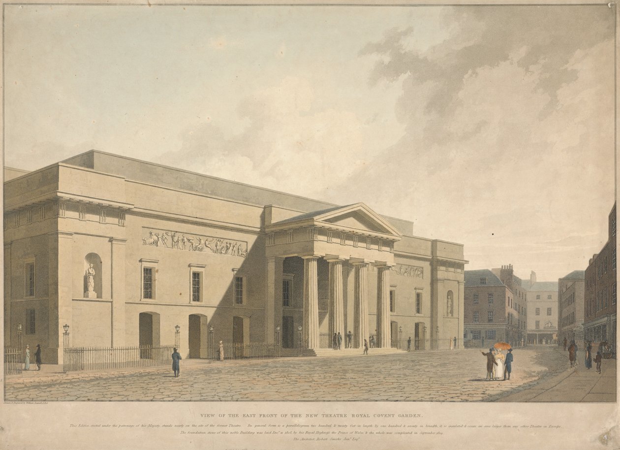Widok wschodniej fasady nowego Theatre Royal Covent Garden autorstwa William Daniell