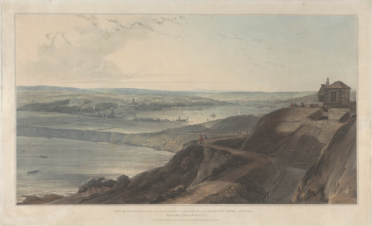 Widok na miasto i część portu Falmouth z zamku Pendennis w Kornwalii autorstwa William Daniell