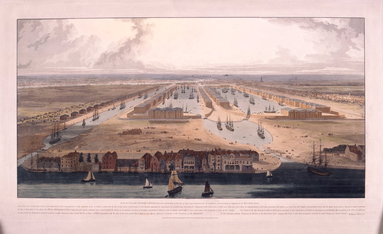 West India Docks, Topola, Londyn, 1802 autorstwa William Daniell