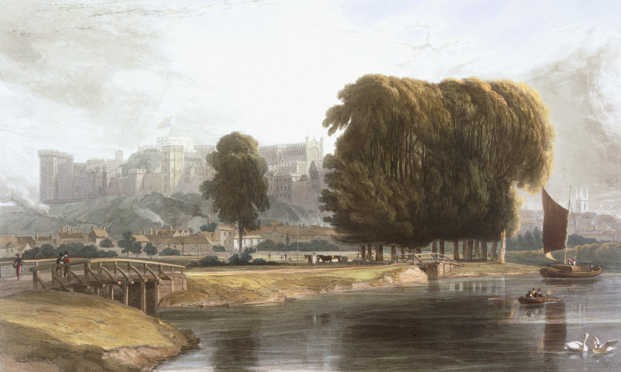 Zamek Windsor z Brocas Meadow, z „Widoków na Windsor, Eton i Virginia Water”, ok. 1827-30. autorstwa William Daniell