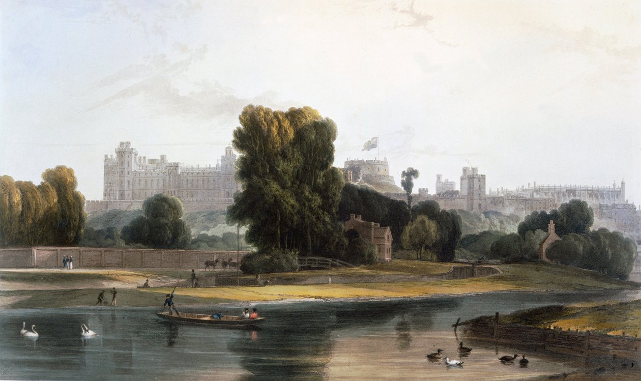 Zamek Windsor od Tamizy w Eton, ok. 1827-30. autorstwa William Daniell