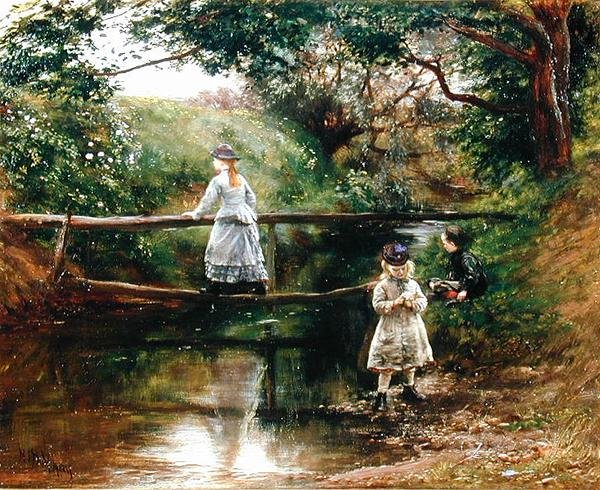 Nad Tyne koło Ormiston - Dzieci zbierające dzikie kwiaty (olej na płótnie) autorstwa William Darling McKay