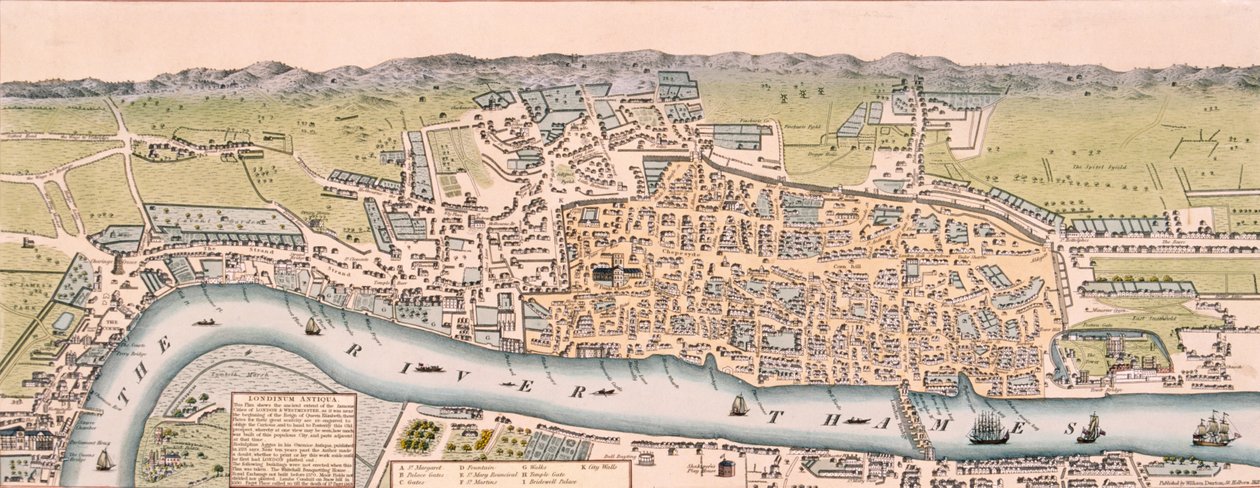 Mapa Londynu, c1563 autorstwa William Darton