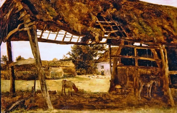 Stara szopa na farmie (olej na pokładzie) autorstwa William Davis