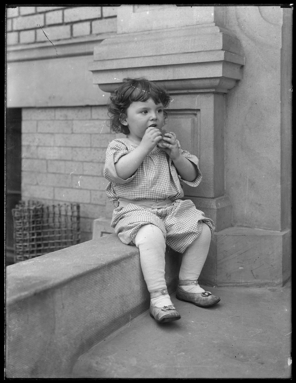 Maluch „Duffy”, na werandzie budynku mieszkalnego Vermilyea Avenue, Nowy Jork, ok. 1913 autorstwa William Davis Hassler