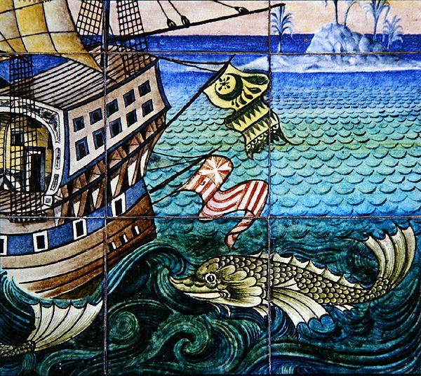 Kafelki przedstawiające galeon autorstwa William de Morgan